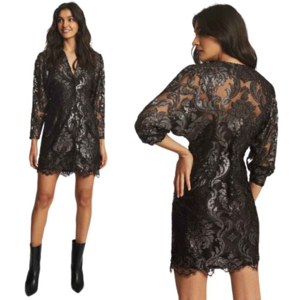 New! Reiss Kaya Metallic Floral Lace Dress Nwt 18432